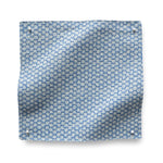 Square fabric swatch in a dense checked weave in blie and white.