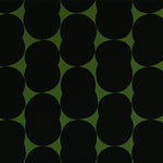 Detail of wallpaper in an abstract curvilinear pattern in gray on an olive field.