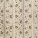 Woven performance fabric in a botanical branch and stripe design in ecru with accents of grey, and tan. 