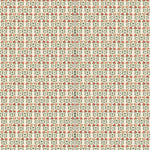 Panels of wallpaper in a linear floral print in red, orange and green on a cream field.