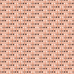 Panels of wallpaper in a linear floral print in red, white and black on an orange field.