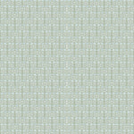 Panels of wallpaper in a linear floral print in blue and white on a green field.