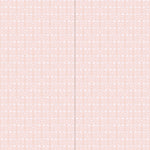 Panels of wallpaper in a linear floral print in white and cream on a light pink field.