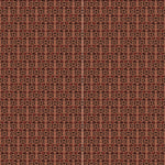 Panels of wallpaper in a linear floral print in red and black on an orange field.