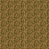 Wallpaper panels in a dense small-scale floral print in shades of brown and tan on a green field.