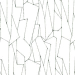 Detail of fabric in an abstract lattice print in black on a white field.