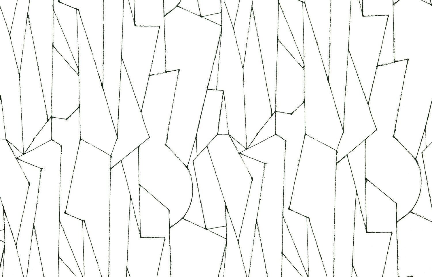 Detail of fabric in an abstract lattice print in black on a white field.