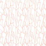 Detail of wallpaper in a small-scale abstract lattice print in red on a white field.