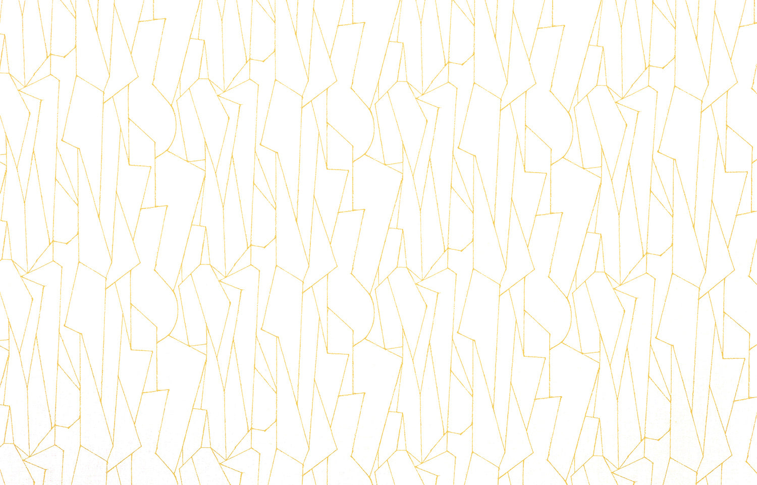 Detail of wallpaper in a small-scale abstract lattice print in yellow on a white field.