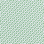 Detail of wallpaper in a dense geometric print in green, blue-gray and cream.