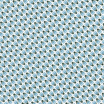 Detail of wallpaper in a dense geometric print in gray, blue and cream.