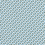 Detail of wallpaper in a dense geometric print in gray, blue and cream.