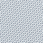 Detail of wallpaper in a dense geometric print in gray, blue and cream.