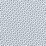 Detail of wallpaper in a dense geometric print in gray, blue and cream.