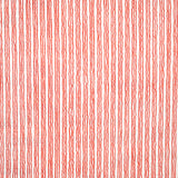 Detail of fabric in a wiggly stripe print in red on a white field.