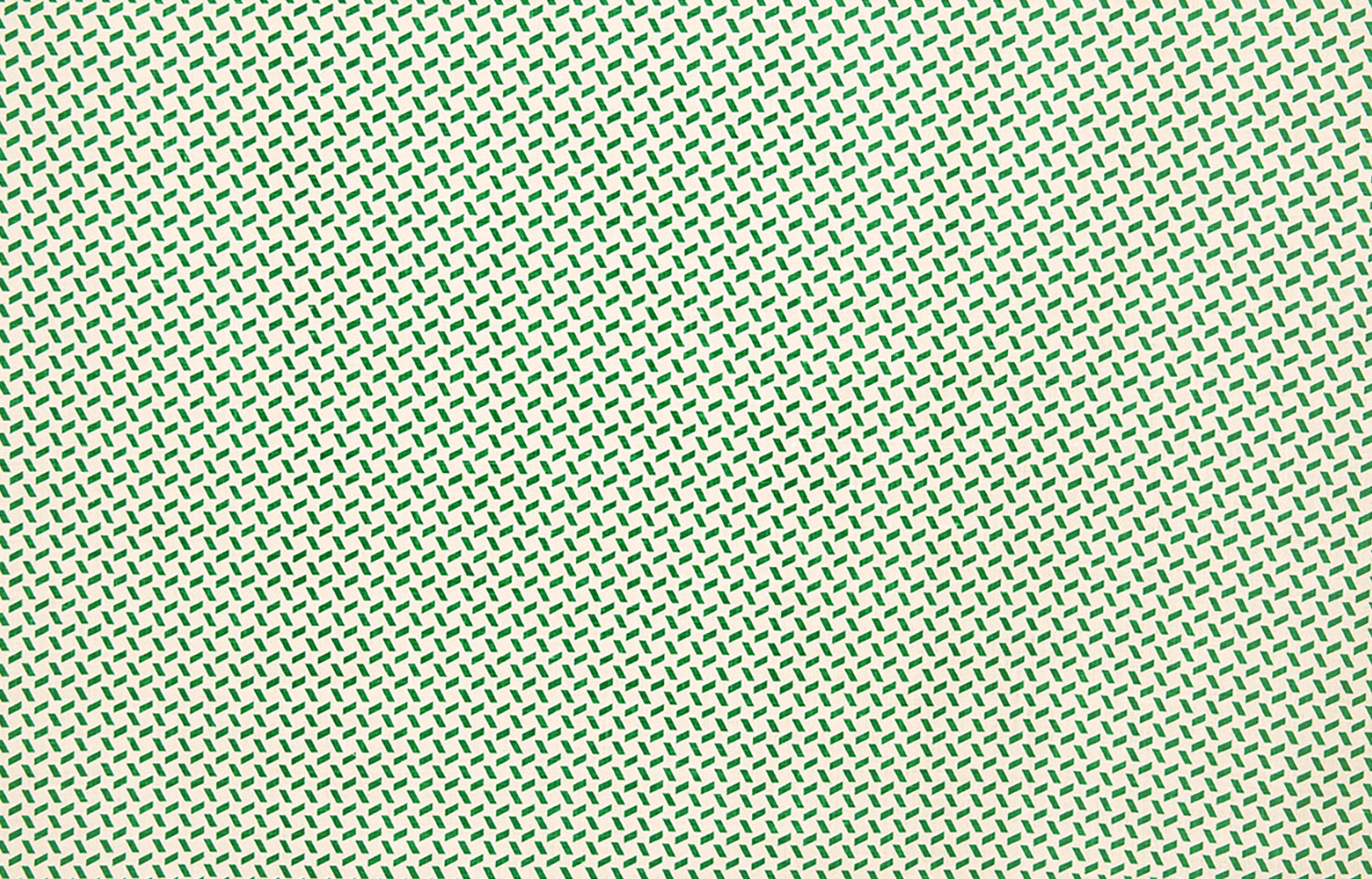 Detail of fabric in a small-scale geometric grid print in green on a cream field.