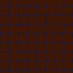 Wallpaper in a repeating blot print in deep red on a dark blue field.