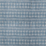 Detail of fabric in a small-scale geometric stripe print in blue and white.