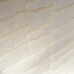 Wide-angle shot of wallpaper in an abstract textural pattern in metallic pink and cream.