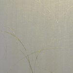 Detail of a wallpaper in an abstract curved line pattern in metallic gold on a silver field.