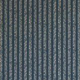 Detail of wallpaper in a repeating striped circular print in cream on a navy field.