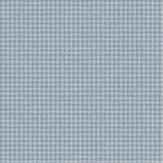 Wallpaper in a dense plaid pattern in shades of blue-gray.