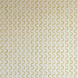 Detail of wallpaper in a playful curvy stripe print in yellow on a cream field.