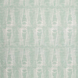 Detail of fabric in an abstract geometric print in light green and gray.