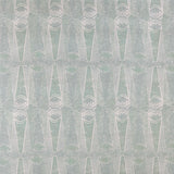 Detail of wallpaper in an abstract geometric print in light green and gray.