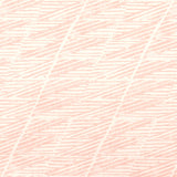 Detail of wallpaper in a textural geometric stripe in pink on a cream field.