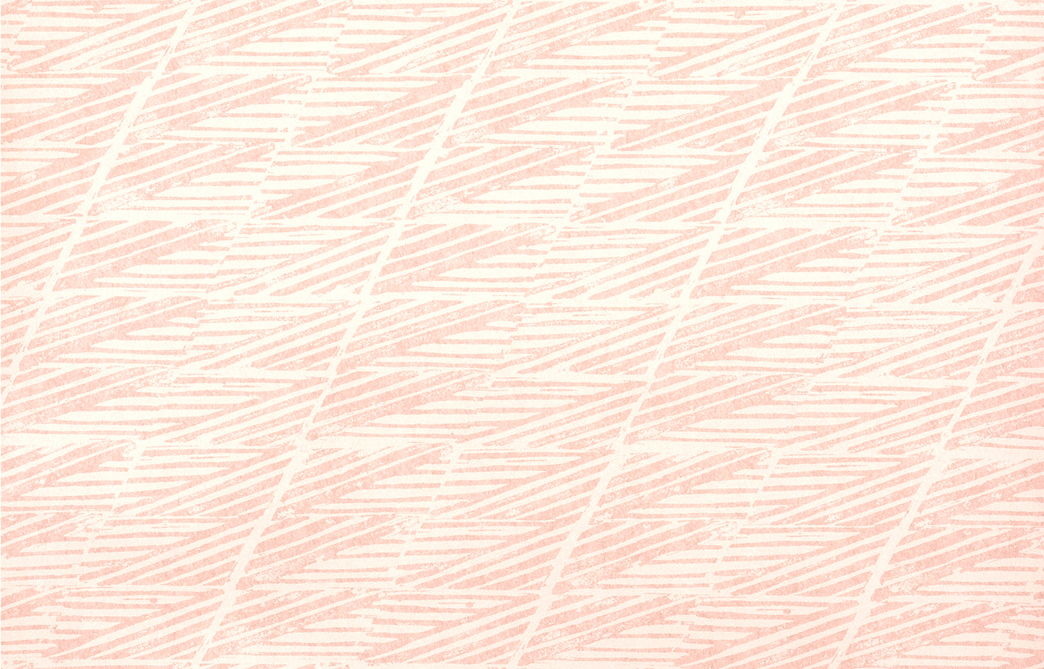 Detail of wallpaper in a textural geometric stripe in pink on a cream field.