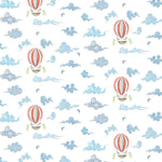 Pattern of hot air balloons and clouds on a white background