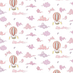 Pattern of hot air balloons and clouds on a white background