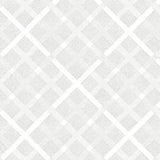 Detail of wallpaper in a dotted plaid pattern in gray on a white field.