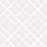 Detail of wallpaper in a dotted plaid pattern in pink on a white field.