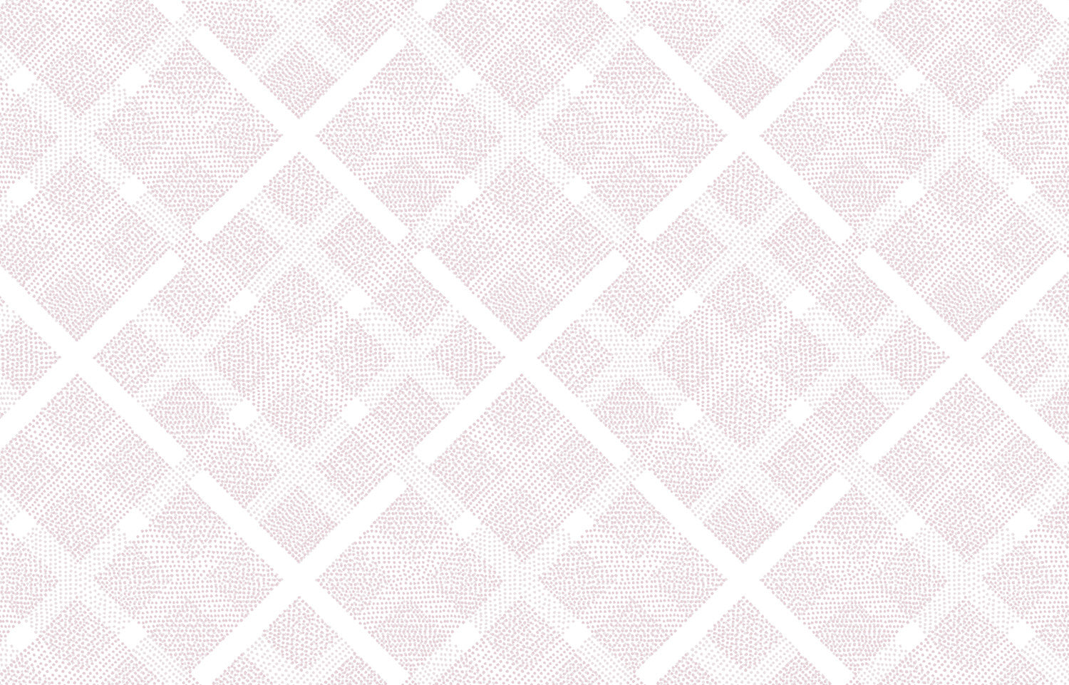 Detail of wallpaper in a dotted plaid pattern in pink on a white field.