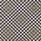 Detail of fabric in a geometric check and polka dot pattern in purple, gold, cream and black.