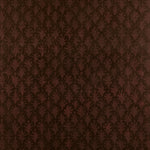 Detail of wallpaper in a repeating botanical grid print in burnt orange on a brown field.