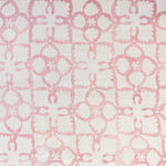 Detail of fabric in a botanical lattice print in pink on a cream field.