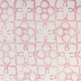 Detail of fabric in a botanical lattice print in pink on a cream field.