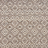 Handwoven rug sample in a radiating diamond pattern in shades of taupe and cream. 
