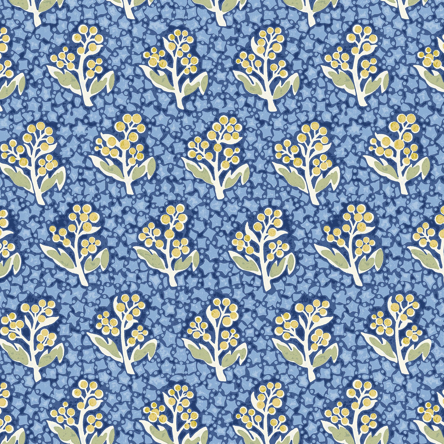 Wallpaper in a floral pattern with yellow flowers on a blue background