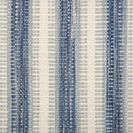 Broadloom carpet in a flatwoven stripe in light blue, cobalt and cream. 