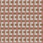 Detail of fabric in an interlocking checked pattern in shades of pink, tan and brown.