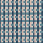 Detail of fabric in an interlocking checked pattern in shades of pink, blue and navy.