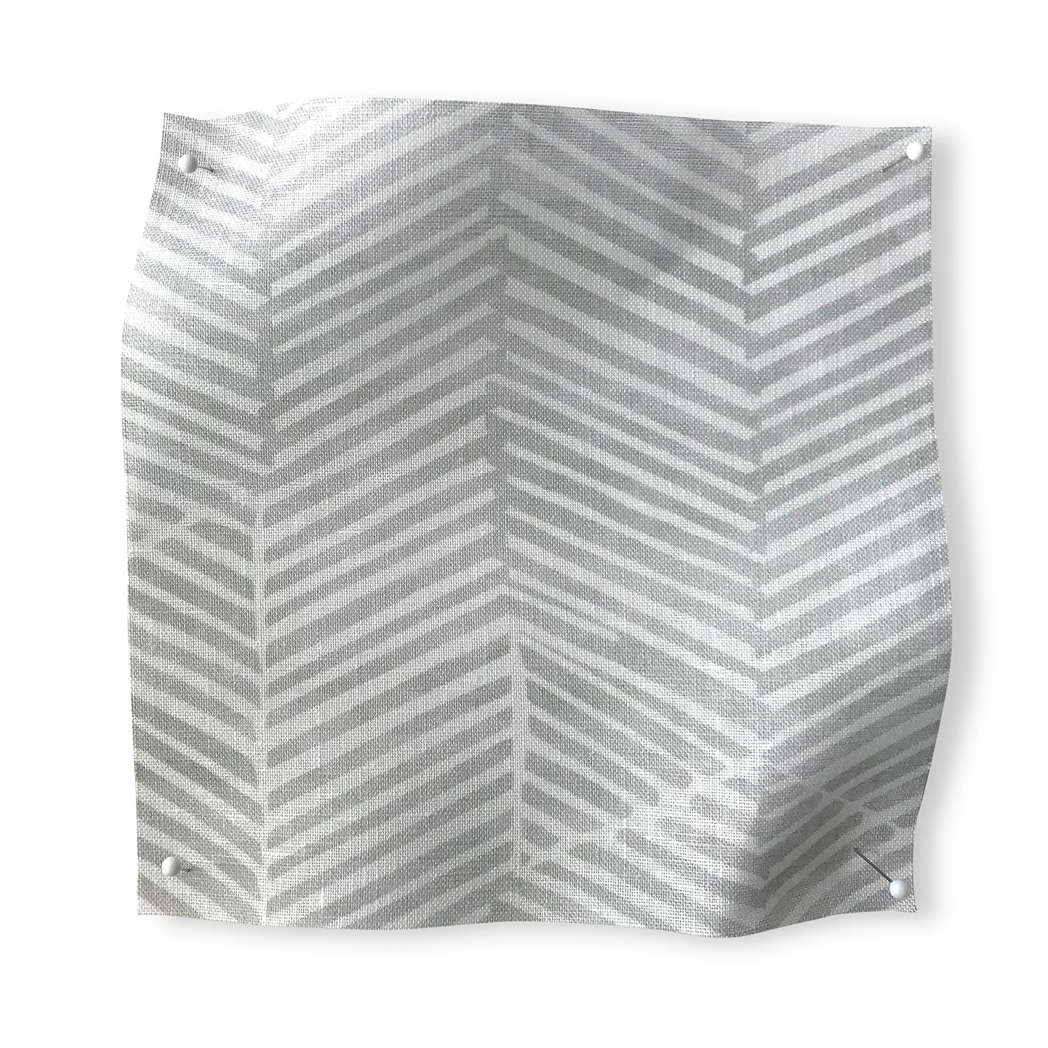 Square fabric swatch in a dense herringbone print in light gray on a white field.
