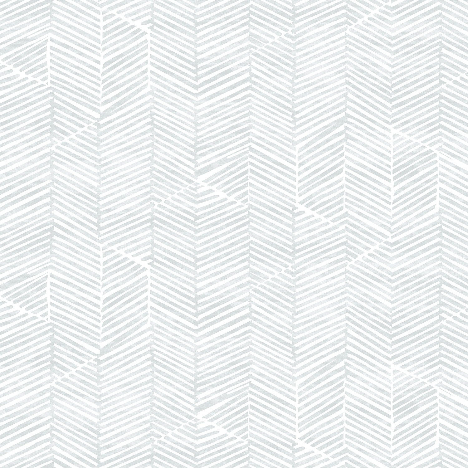 Detail of wallpaper in a dense herringbone print in light gray on a white field.