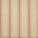 Broadloom carpet with widely spaced pin stripes in  light and dark pink with oatmeal. 