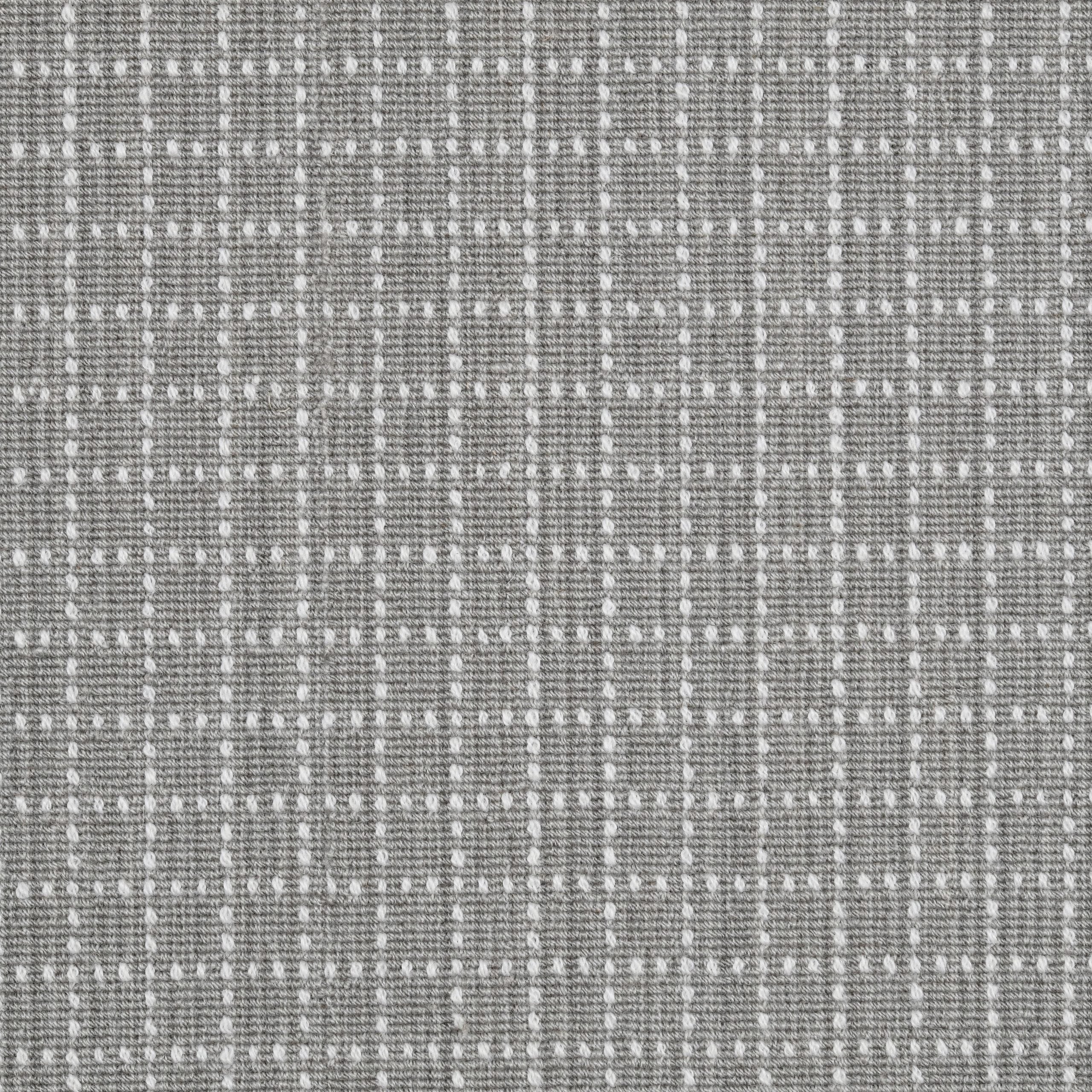Broadloom carpet swatch in checkered pattern in light grey. 