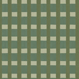 A wallpaper pattern detail in a gridded check pattern in green, sage and taupe.